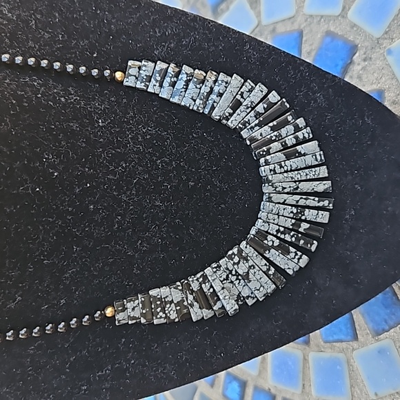 Vintage Black Obsidian Fringe Beaded Necklace - Picture 2 of 4